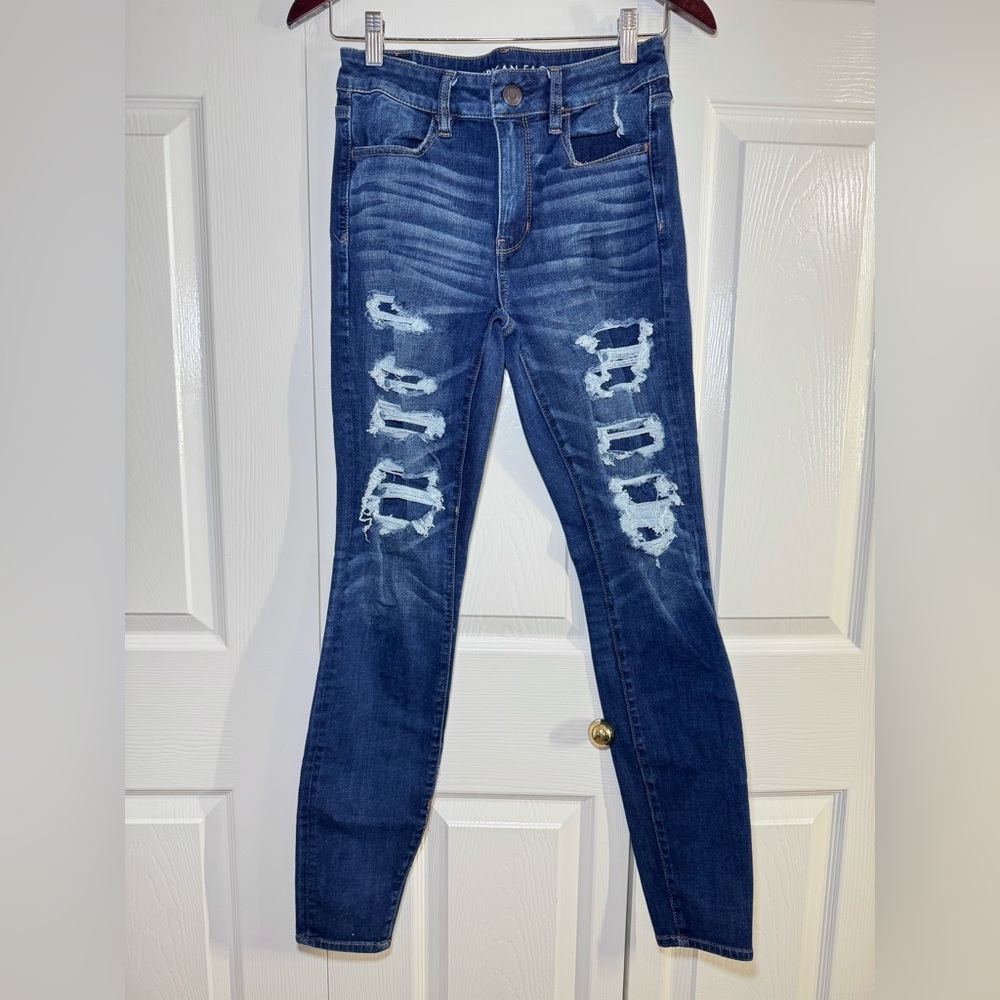 American Eagle Dark Wash 360 Next Level Stretch Hi- Rise Jegging - 6 Long